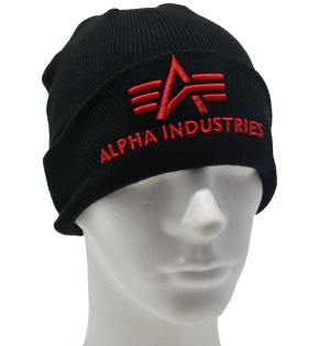 Alpha Industries 3D Beanie mit rotem Logo Stick